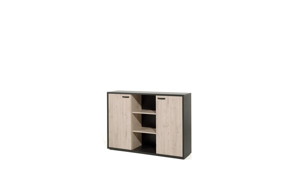 Armoire-bibliotheque-basse-2-portes-Capo-kastanje-zwart-G-160cm-Neyt