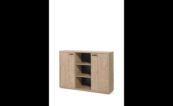 Armoire-bibliotheque-basse-2-portes-bureau-Capo-golden-oak-G-160cm-Neyt