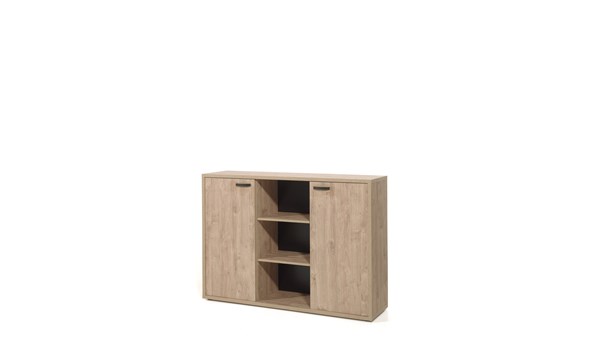 Armoire-bibliotheque-basse-2-portes-bureau-Capo-golden-oak-G-160cm-Neyt