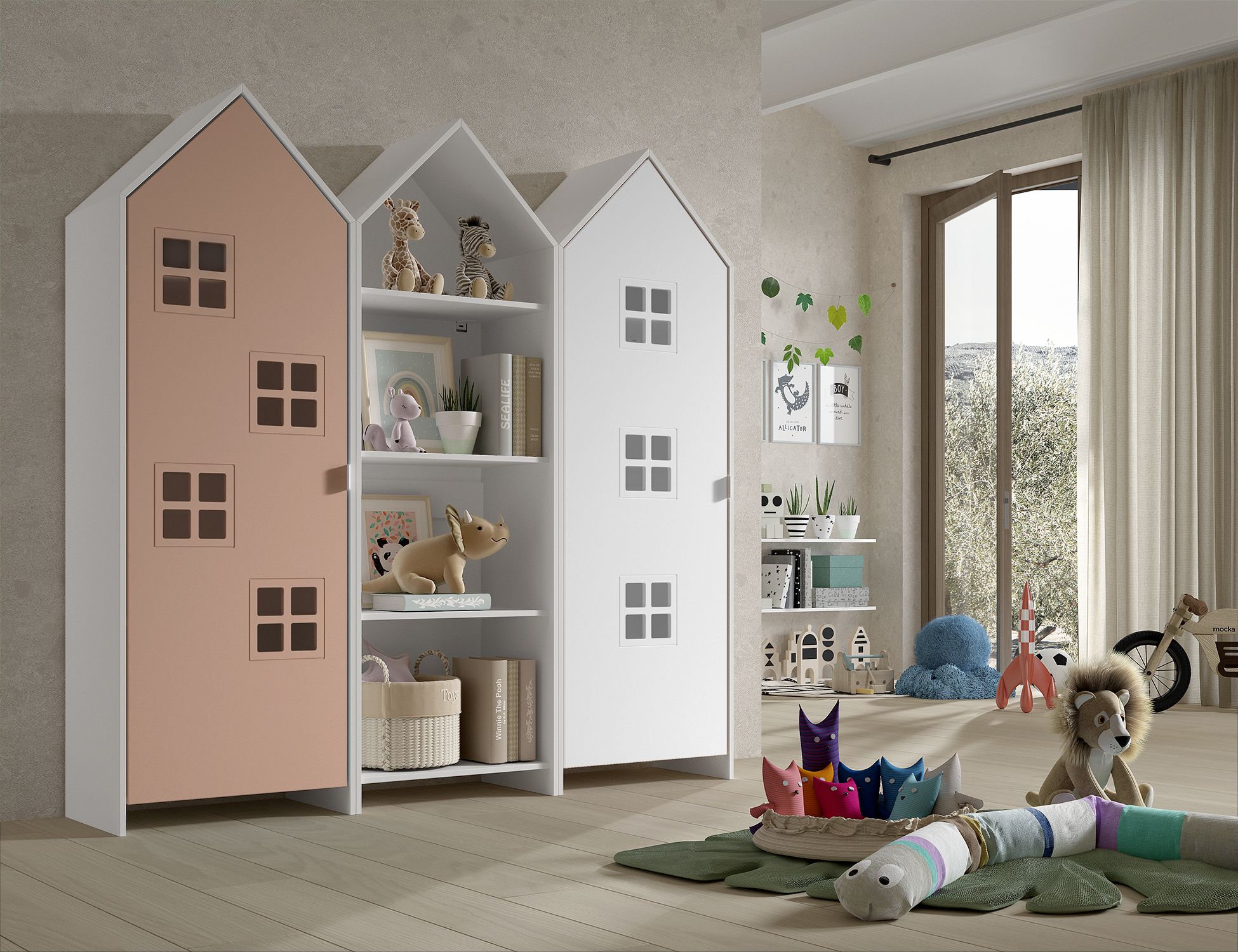 Armoires+ bibliotheque-Casami-Bruges-MDF-lanque-rose-01-Vipack