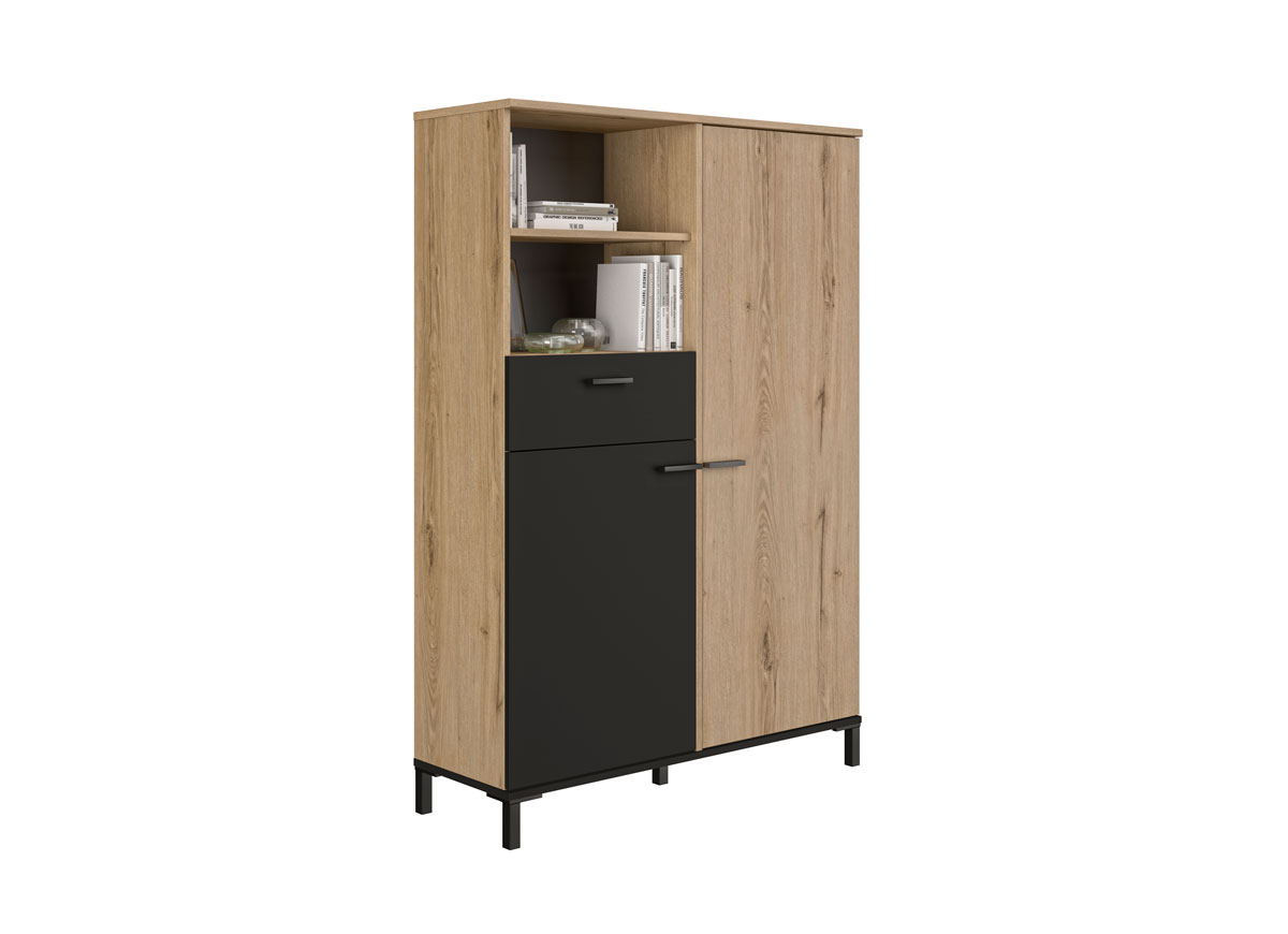 Bar-2-portes-1-tiroir-2-niches-Trust-decor-bois-brun-noir-chene-helvezia-J0J230-102cm-Gautier