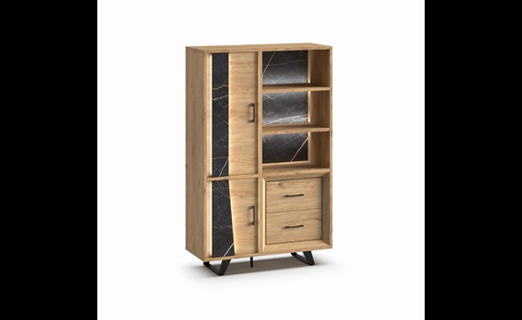 Bar-2-portes-2-tiroirs-3-niches-Richard-millenium-oak-nature-zebra-marble-K545ZEB-BAR1-126,8cm-Evan