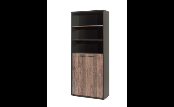 Bibliotheque-2-portes-bureau-Pronto-decor-bois-vintage-noir-90cm-Neyt