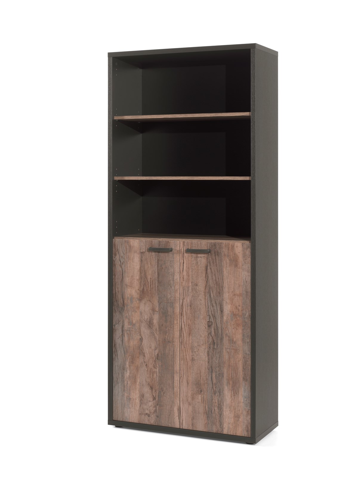 Bibliotheque-2-portes-bureau-Pronto-decor-bois-vintage-noir-90cm-Neyt