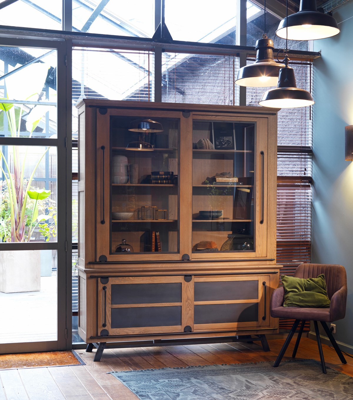 Bibliotheque-4-portes-coulissantes-Passerelle-A5280-A5281-decor-chene-vintage-metal-gris-eiffel-184cm-Artcopi