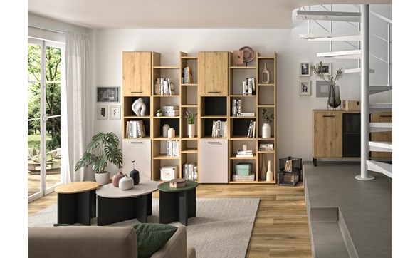 Bibliotheque-B+C-4portes-Craft-chene-artisan-gris-vert-Gautier