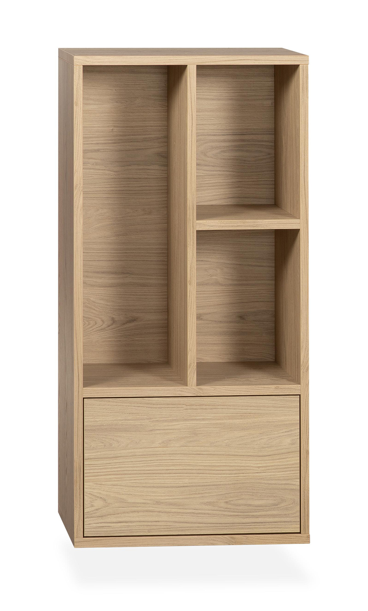 Bibliotheque-Blackburn-3-niches-1-tiroir-chene-blond-Maxfurn