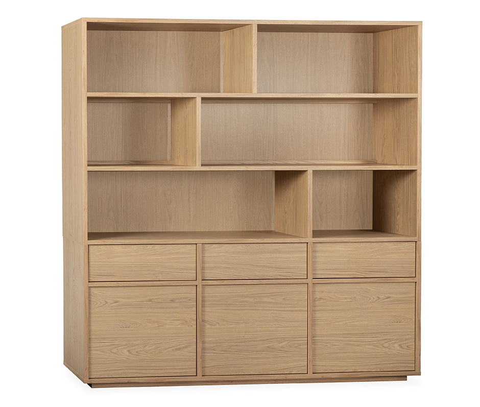 Bibliothque-Tokio-3-portes-3-tiroirs-6-niches-180cm-blond-oak-Maxfurn