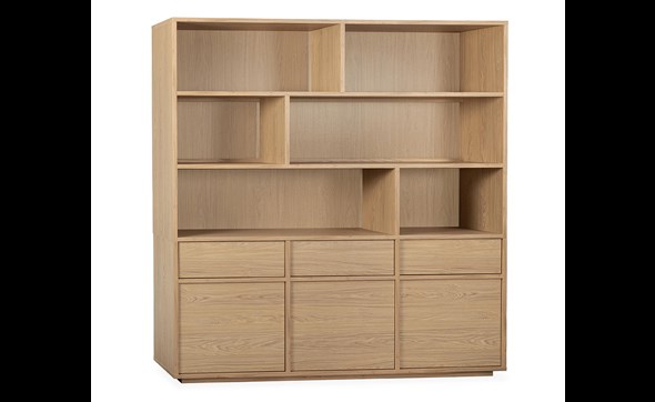 Bibliothque-Tokio-3-portes-3-tiroirs-6-niches-180cm-blond-oak-Maxfurn