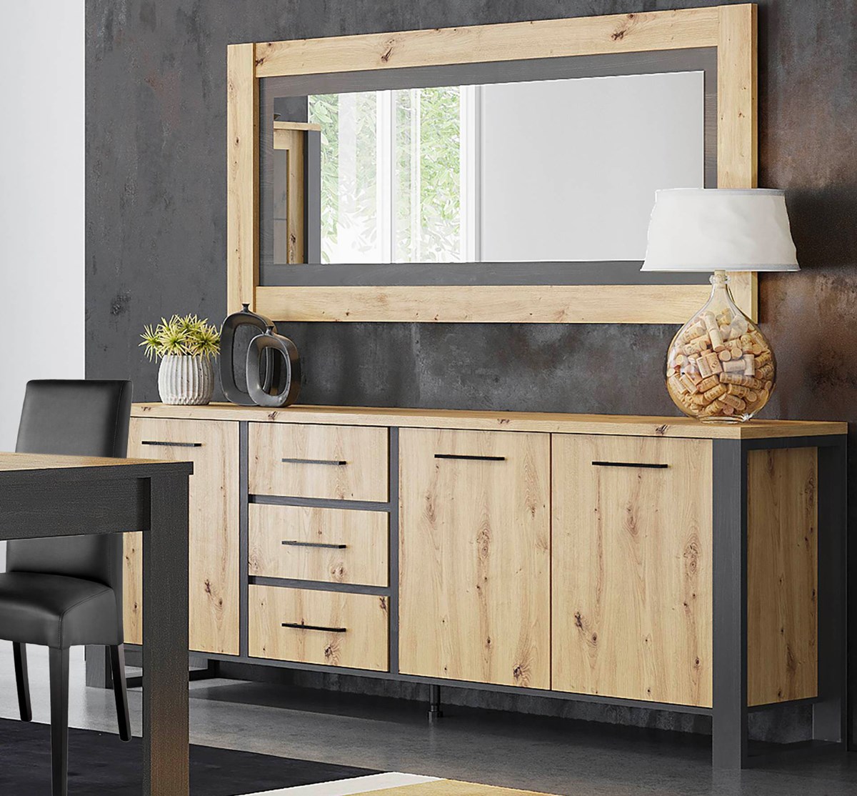 Buffet- Eden-decor-papier-coloris-jesion-portland-dab-artisan-222cm-Divaco