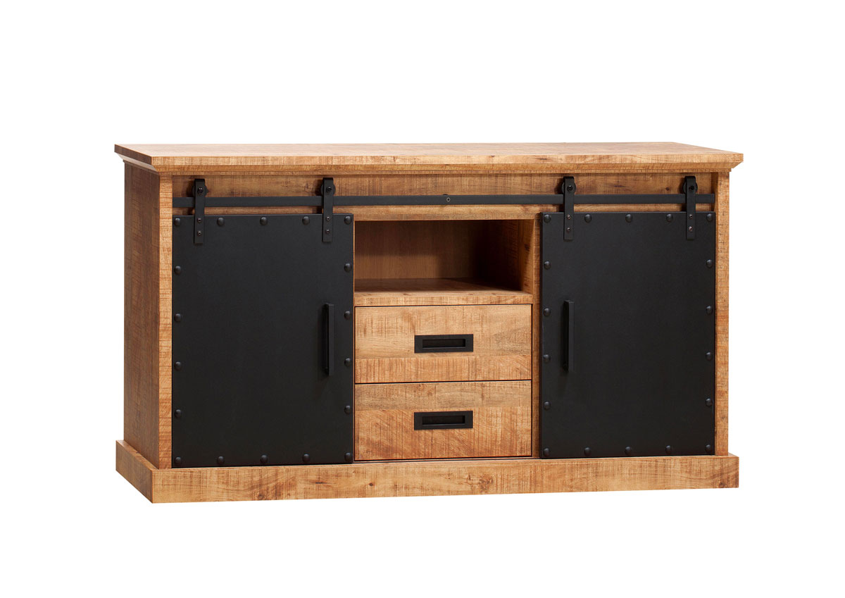 Buffet-2-portes-2-tiroirs-1niche-Industry-lamulux-manguier-160cm-Maxfurn