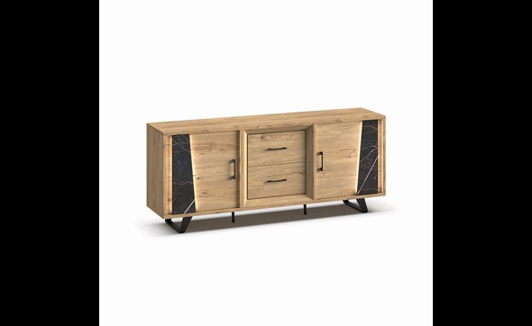 Buffet-2-portes-2-tiroirs-Richard-millenium-oak-nature-zebra-marble-K545ZEB-DR2-215cm-Evan