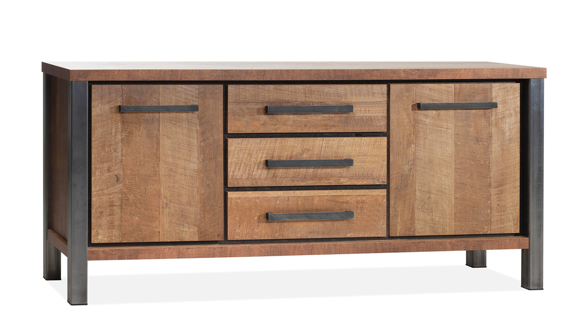 Buffet-2-portes-3-tiroirs-Kinga-lamulux-old-teak-180cm-Maxfurn