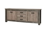 Buffet-2-portes-3-tiroirs-Mali-decor-bois-brun-fonce-aspect-acier-K538-DR6-228cm-Meubar