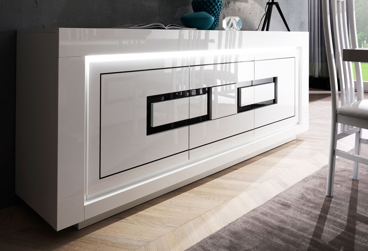 Meuble buffet moderne noir laqué pour salle à manger