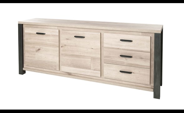 Buffet-2-portes-3-tiroirs-Tomba-decor-bois-chene-vieux-imitation-acier-K497-DR6-222cm-Meubar
