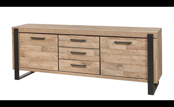 Buffet-2-portes-3-tiroirs-Udine-decor-parquet-naturel-noir-mat-K632-DR1-239cm-Evan