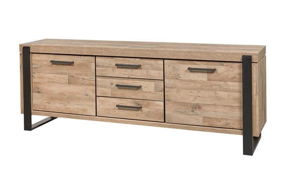 Buffet-2-portes-3-tiroirs-Udine-decor-parquet-naturel-noir-mat-K632-DR1-239cm-Evan