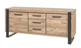 Buffet-2-portes-3-tiroirs-Udine-decor-parquet-naturel-noir-mat-K632-DR2-203cm-Evan