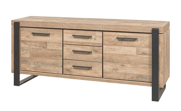 Buffet-2-portes-3-tiroirs-Udine-decor-parquet-naturel-noir-mat-K632-DR2-203cm-Evan