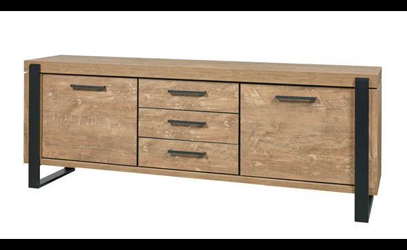 Buffet-2-portes-3-tiroirs-Udine-decor-teck-orange-noir-mat-K661-DR1-239cm-Evan
