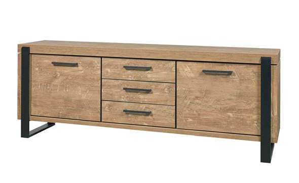 Buffet-2-portes-3-tiroirs-Udine-decor-teck-orange-noir-mat-K661-DR1-239cm-Evan