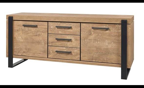 Buffet-2-portes-3-tiroirs-Udine-decor-teck-orange-noir-mat-K661-DR2-203cm-Evan