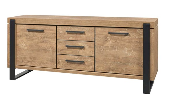 Buffet-2-portes-3-tiroirs-Udine-decor-teck-orange-noir-mat-K661-DR2-203cm-Evan