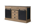 Buffet-2-portes-coulissantes-5-tiroirs-1-petit-bureau-Boheme-BHM802T-decor-brun-beige-bois-creme-brule-poncage-grossier-metal-noir-165cm-AEF