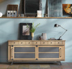 Buffet-2-portes-coullissantes-2-tiroirs-Passerelle-decor-chene-vintage-metal-gris-eiffel-225cm-Artcopie