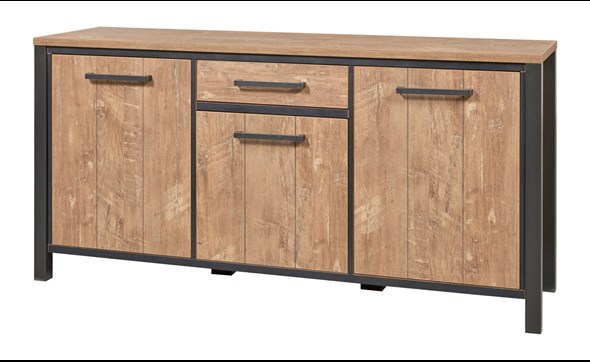 Buffet-3-portes-1-tiroir-Lovina-decor-bois-teak-noir-mat-K661-DR3-DR8-183cm-Meubar