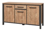 Buffet-3-portes-1-tiroir-Lovina-decor-bois-teak-noir-mat-K661-DR4-DR9-158cm-Meubar