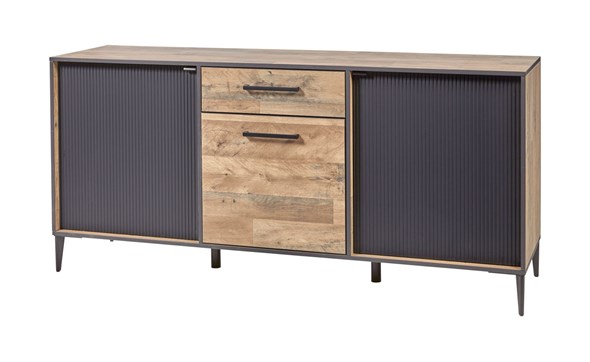 Buffet-3-portes-1-tiroir-Perugia-decor-brun-clair-noir-mat-K632-DR3-210cm-Evan