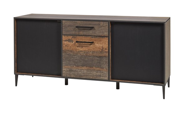 Buffet-3-portes-1-tiroir-Perugia-decor-brun-fonce-noir-mat-K647-DR3-210cm-Evan