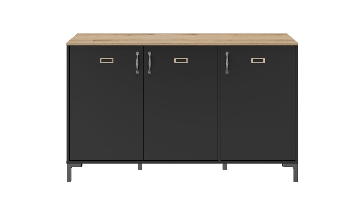 Buffet-3-portes-Diagone-Manchester-decor-noir-E16038-141cm-frontGautier