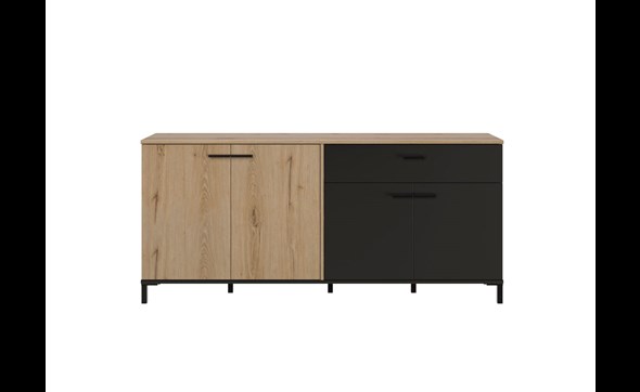Buffet-4-portes-1-tiroir-Trust-decor-bois-brun-noir-chene-helvezia-J0J500-180cm-front-Gautier