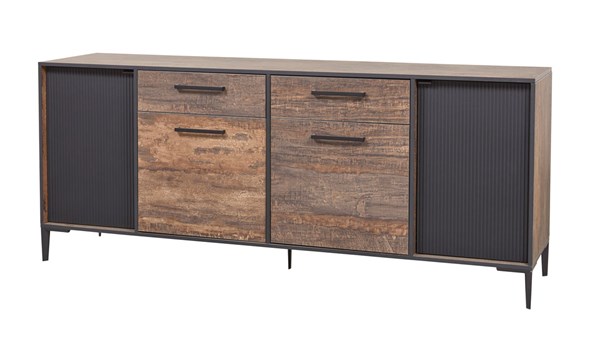 Buffet-4-portes-2-tiroir-Perugia-decor-brun-fonce-noir-mat-K647-DR2-210cm-Evan