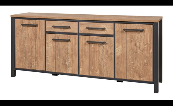 Buffet-4-portes-2-tiroirs-Lovina-decor-bois-teak-noir-mat-K661-DR2-DR7-207cm-Meubar