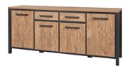 Buffet-4-portes-2-tiroirs-Lovina-decor-bois-teak-noir-mat-K661-DR2-DR7-207cm-Meubar