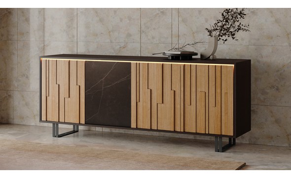 Buffet-4-portes-205cm-Everest-chene-fumé-chene-dore-ceramique-keyla-fer-gris-graphite-detail-Zagas