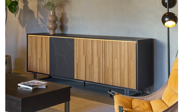 Buffet-4-portes-220cm-Everest-chene-fumé-chene-dore-ceramique-keyla-fer-gris-graphite-detail-Zagas