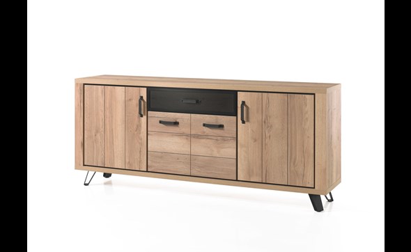 Buffet-4-portes-Andes-decor-bois-chene-metal-225cm-Comodi-Living