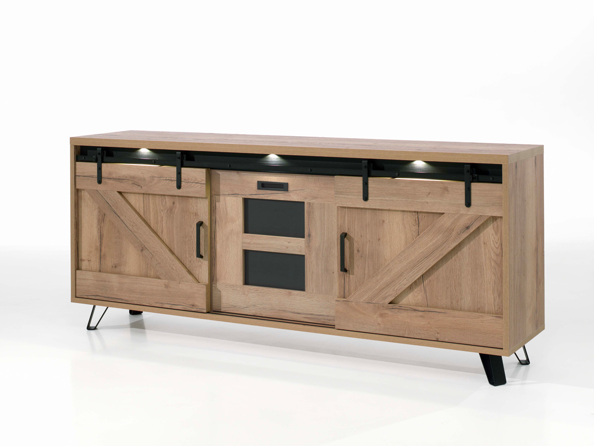Buffet-Cuedo-melamine-chene-halifax-nature-225cm-Comodi-living