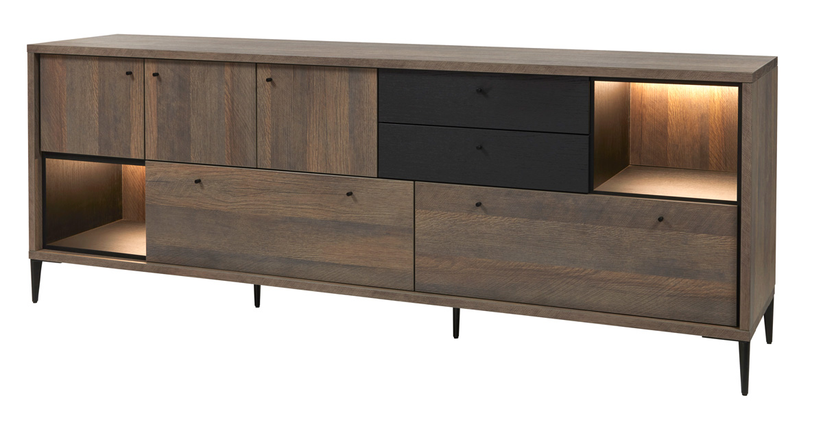 Buffet-DR1-Trevi-golden-oak-elegant-black-side-Evan