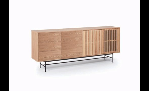 Buffet-Dunes-bois-massif-metal-noir-220cm-De-Eiken