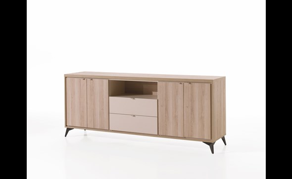 Buffet-Emotion-melamine-decor-chene-cuneo-beige-225cm-Comodi-Living