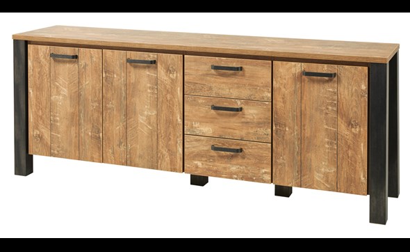 Buffet-Olivia-DR6-K662-orange-teak-wood-steel-look-Meubar