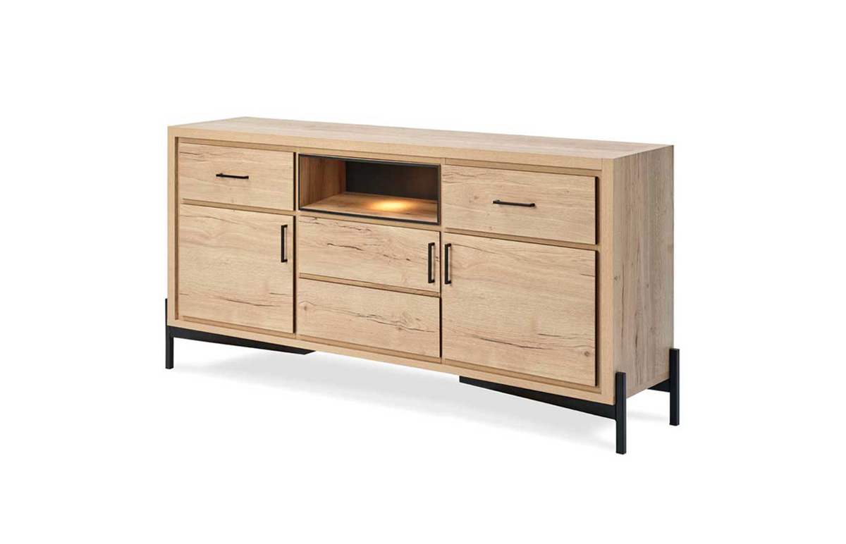 Buffet-Pontura-3p-1-niche-2-tiroirs-melamine-chêne-Halifax-Comodi-Living