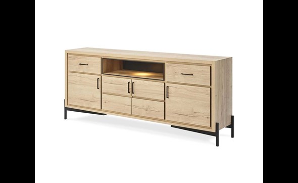 Buffet-Pontura-4p-1-niche-2-tiroirs-melamine-chene-Halifax-01-Comodi-Living