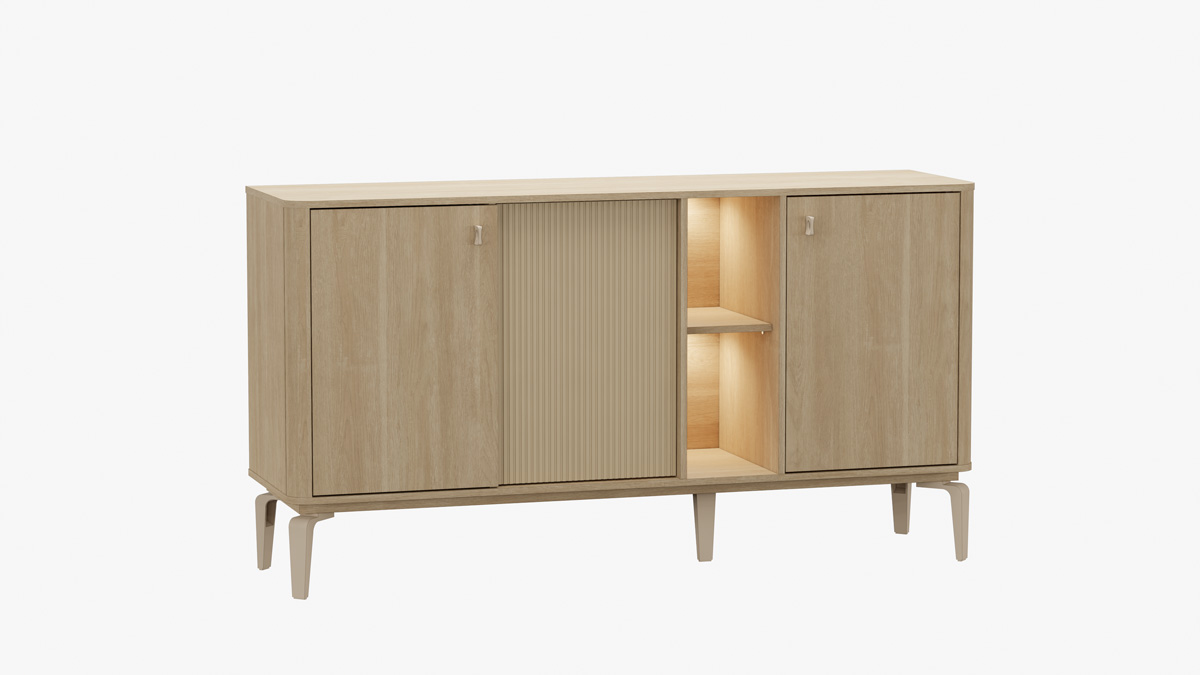 Buffet-Ravello-DR3-melamine-sand-oak-nat-champagne-side-Evan